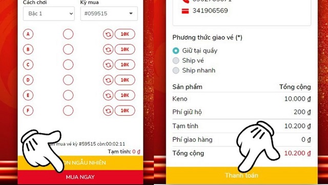 Chọn số may mắn để dự thưởng rồi nhấn vào thanh toán để xác nhận Chọn số may mắn để dự thưởng rồi nhấn vào thanh toán để xác nhận