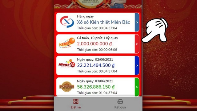 Nhấn chọn vào loại hình xổ số muốn tham gia dự thưởng Nhấn chọn vào loại hình xổ số muốn tham gia dự thưởng